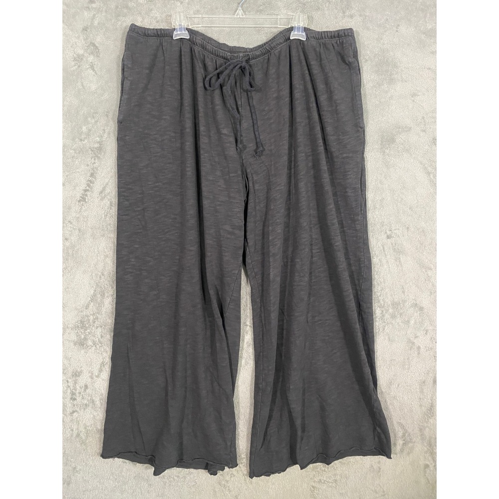 Aerie Pants XXL Gray Wide Leg Lounge Slub Cotton Drawstring Raw Hem Pockets Cozy